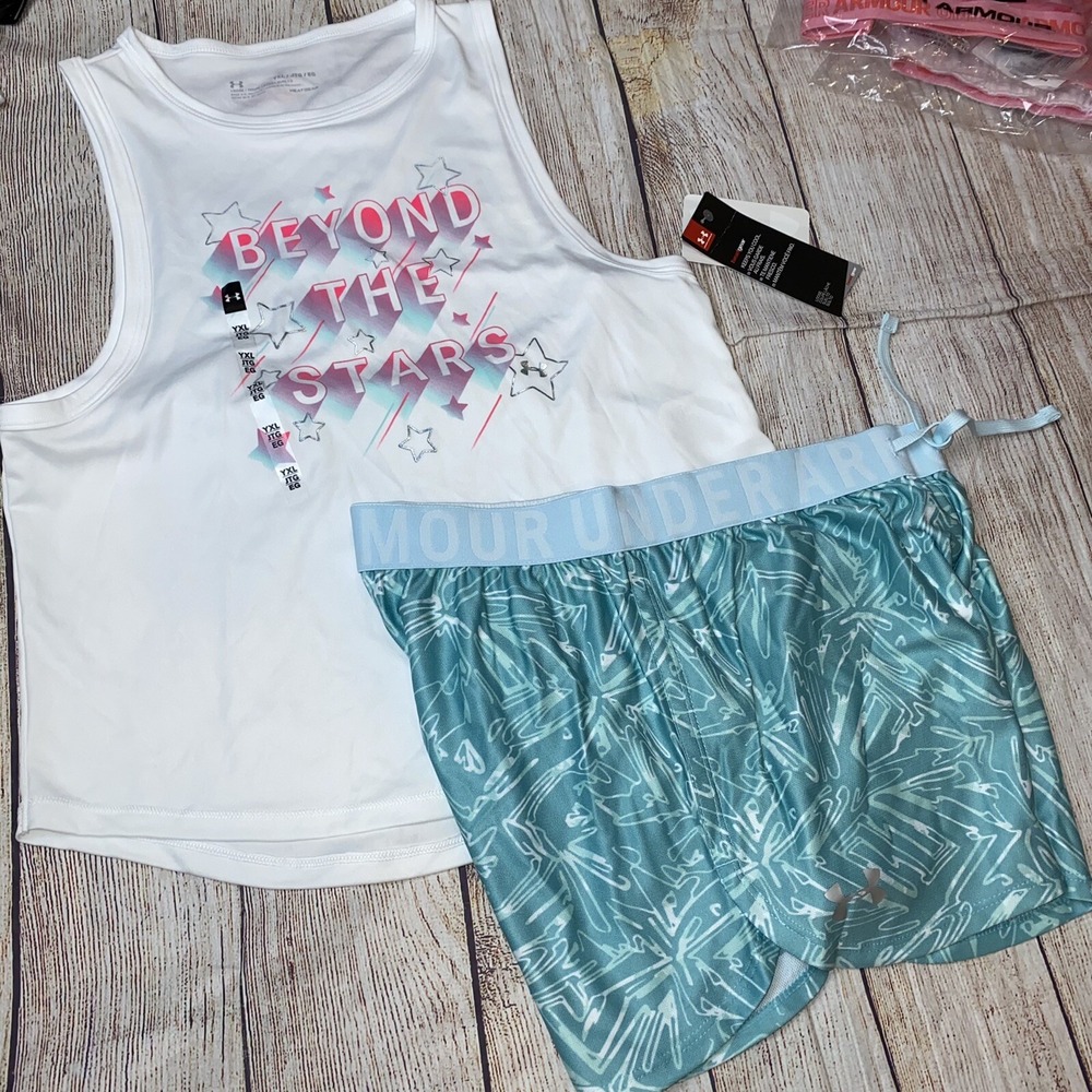 Under Armour Youth XL (16) Beyond The Stars Crop Tank Outfit Shorts Set NEW